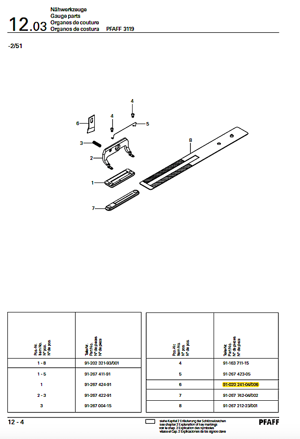 91-020 241-04/006 Нож. Для Pfaff 3119. 91-020 241-04/006 Нож. Для Pfaff 3119.